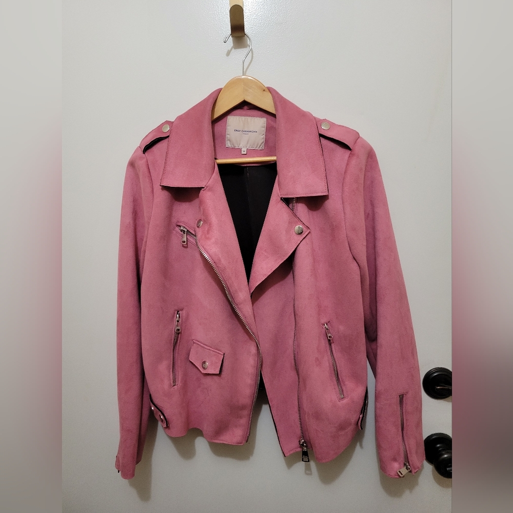 Ladies Only Carmakoma Dusty Pink Faux Suede Biker Style Jacket-Size 44 US 12/14